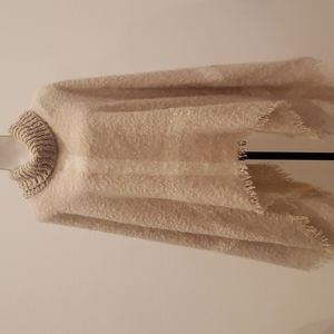 MIXIT, Poncho Tan Sweather Pullover fringes on hem, Size One Size